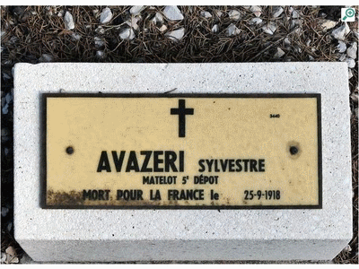 Tombe deAVAZERI Sylvestre  à <a HREF=fotom2l.php?necro=378>  <U>Saint-Mandrier-sur-Mer (NÃ©cropole Natonale)</U> </A> Rang M Tombe 38