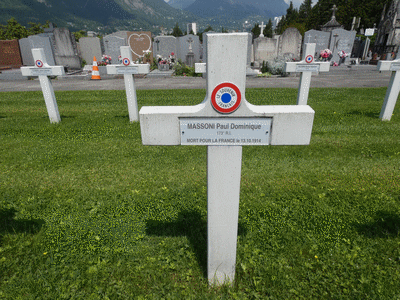 Tombe deMASSONI Paul Dominique à <a HREF=fotom2l.php?necro=435>  <U>Grenoble (carrÃ© militaire du cimetiÃ¨re Saint-Roch)</U> </A> Carr&eacute; A Rang 2 Tombe 20