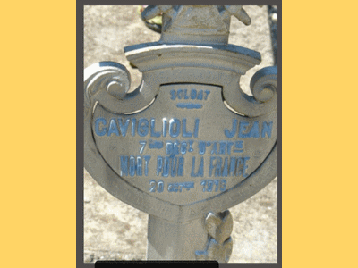 Tombe deCAVIGLIOLI Jean à <a HREF=fotom2l.php?necro=402>  <U>Nice (CarrÃ©s militaires du CimetiÃ¨re communal de Caucade)</U> </A> Carr&eacute; Marne/ 24- tombe 10653