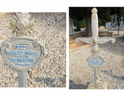 Tombe deGIANSILY Marcel à <a HREF=fotom2l.php?necro=402>  <U>Nice (CarrÃ©s militaires du CimetiÃ¨re communal de Caucade)</U> </A> Carr&eacute; Marne 34-Rang 6 Sud/Est emplacement 238 