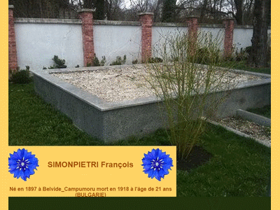 Tombe deSIMONPIETRI François  à <a HREF=fotom2l.php?necro=613>  <U>SOFIA (CimetiÃ¨re militaire)</U> </A> Ossuaire