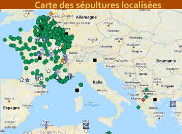 Carte des lieux de sépultures des soldats corses